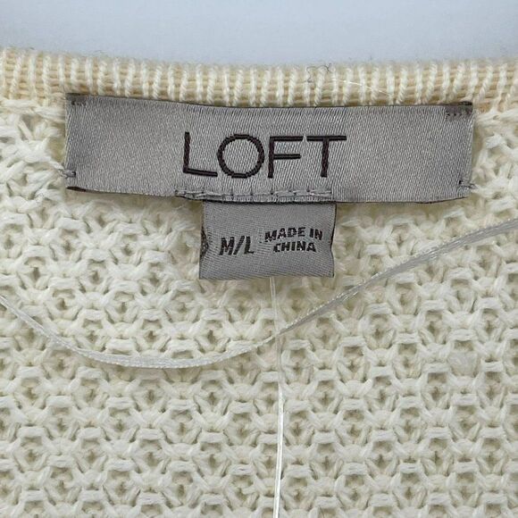 Loft Waffle Knit Open Front Poncho Cardigan Sweater Cream M/L New 533489 - Picture 5 of 11